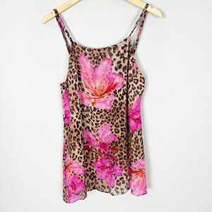 Y2K Silk Cami Tank Top Animal Print Floral Boho Size Small Women's